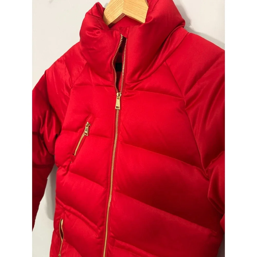 Polo Lauren Ralph Lauren Womens Jacket Red XXS Satin Down Puffer Lipstick Winter